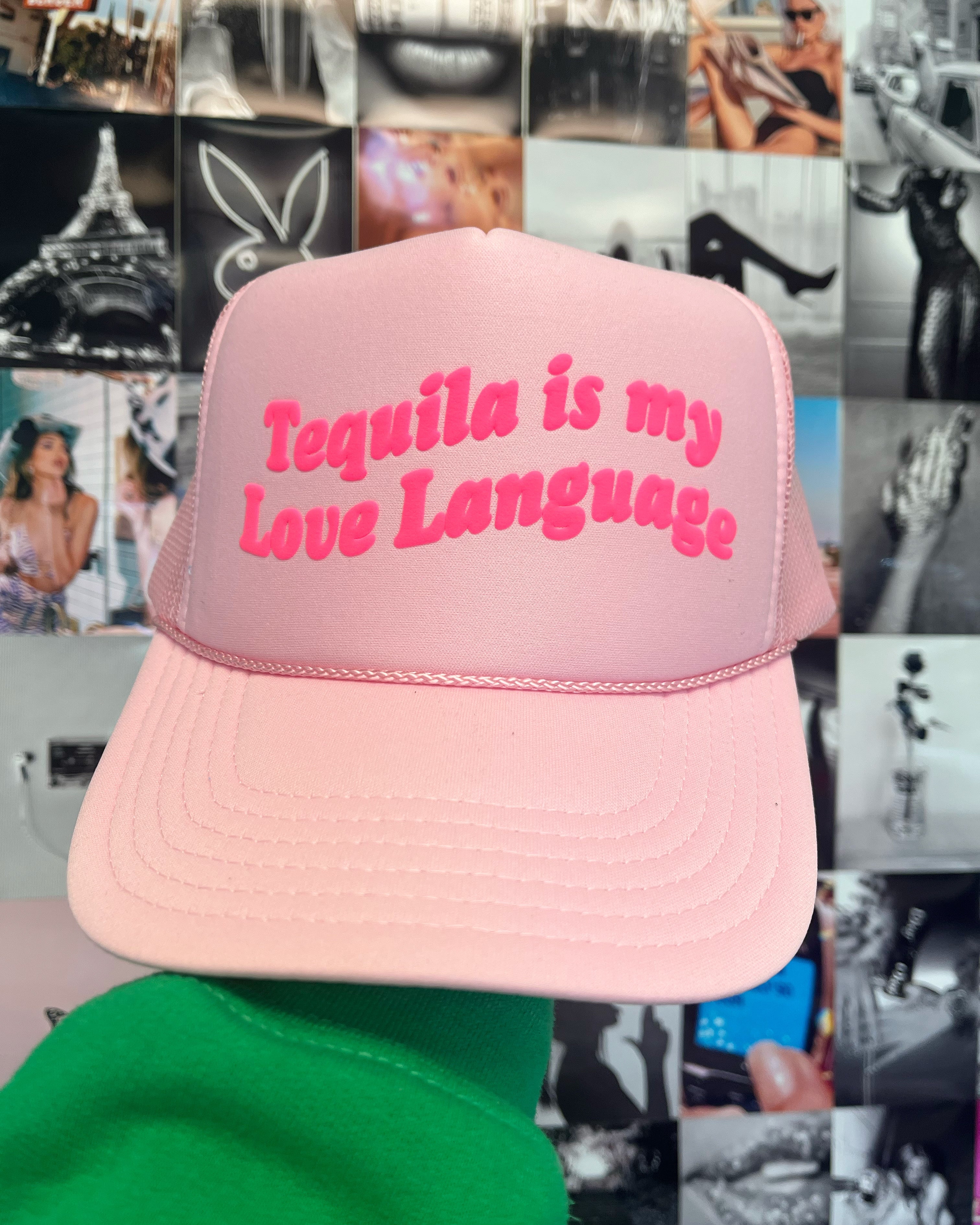 Tequila is my Love Language Trucker Hat HAT LULUSIMONSTUDIO Light Pink 